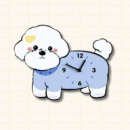 Cute Bichon Frise dog-shaped wall clock with yellow Saturn planet hairpin, cartoon acrylic design