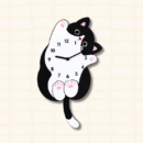 Cute black and white cow cat-shaped wall clock lying on back with pink paw pads, cartoon acrylic design
