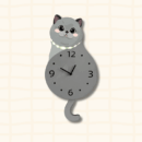 Cute British Shorthair blue cat-shaped wall clock with pearl necklace collar, cartoon acrylic design
