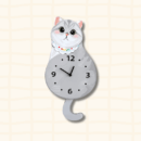 Cute British Shorthair silver shaded cat-shaped wall clock with Happy collar, cartoon acrylic design