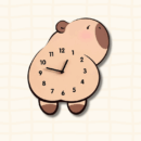 Cute capybara animal-shaped wall clock lying down with cute face, cartoon acrylic design on beige background