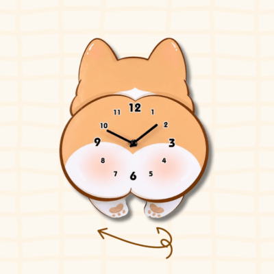 Corgi butt moving legs clock guide showing the moving legs motion with curved arrow