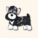 Happy Schnauzer dog-shaped wall clock wearing a navy cap and round glasses, cartoon acrylic design