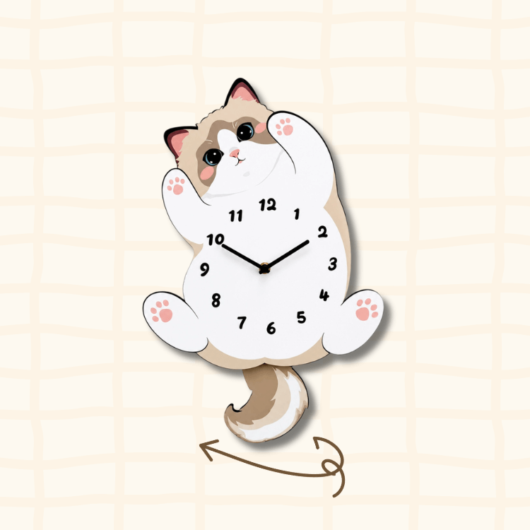 How the ragdoll cat clock tail swings like a silent pendulum - mechanism illustration