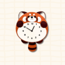 Cute red panda wagging tail wall clock with full numbered face and bushy ringed tail - exotic pet decor