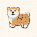Cute Shiba Inu wagging tail wall clock with light blue collar and full numbered face - cartoon pet timepiece