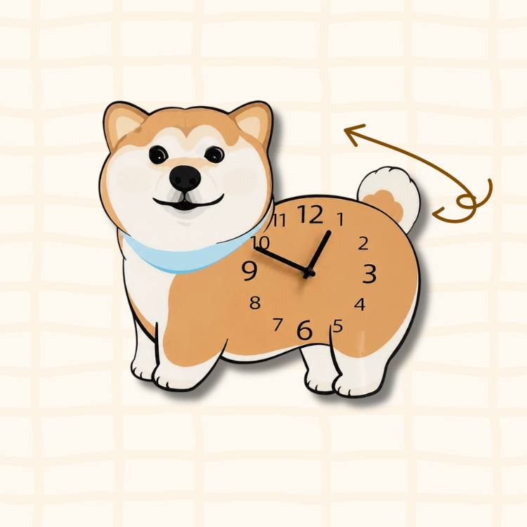 How the Shiba Inu clock's tail swings as a silent pendulum - mechanism illustration